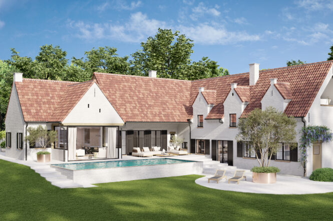 3D een luxe villa aan het zwembad, 3D door Be Present vastgoedmarketing.