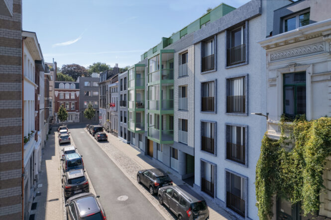 Integratie van appartementfoto’s weergegeven als een op de foto’s afgestemde 3D van de buitenkant, gerealiseerd 3D  Be Present vastgoedmarketing.
