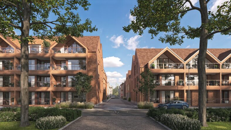3D de buitenkant van een appartement, 3D onroerend goed in Spanje 3D 3D-animaties van onroerend goed, weergegeven als render van de buitenkant van een woongebouw en filmische animatie van de buitenkant, gemaakt door Be Present vastgoedmarketing.