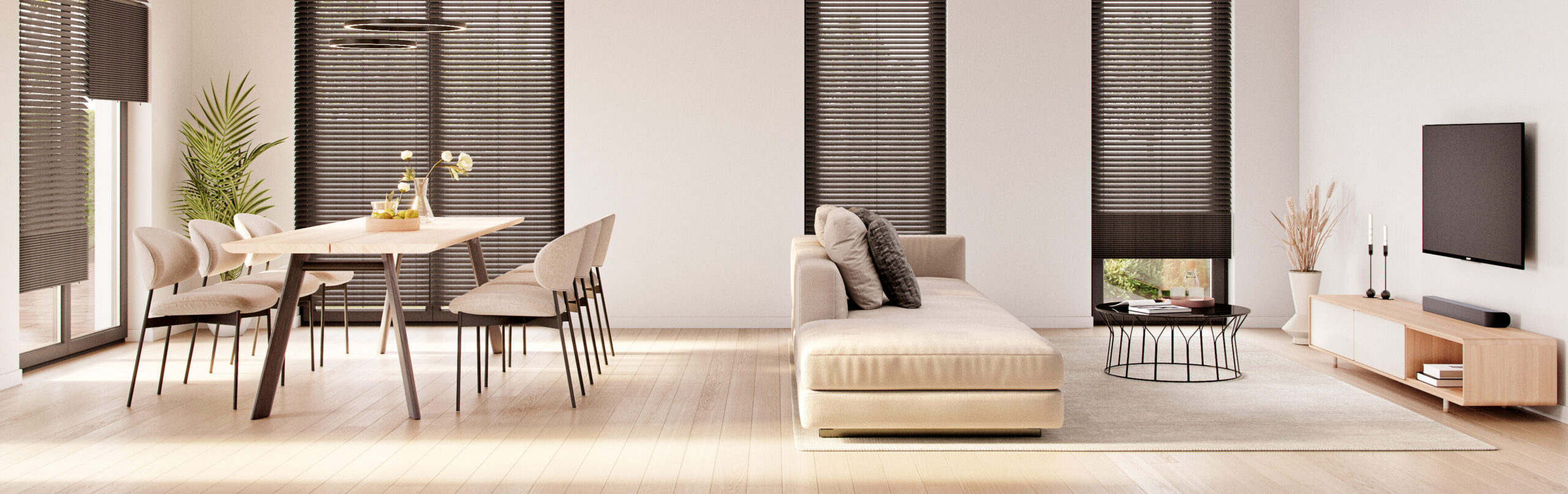 3D living room interior visualization for a residential project in Bornem