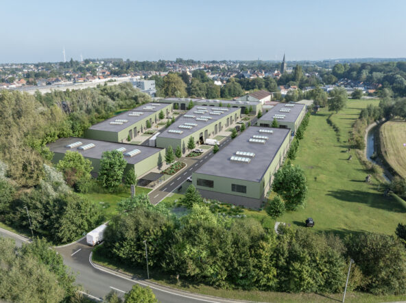 3D -luchtfoto 3D als industriële luchtfoto door Be Present vastgoedmarketing.