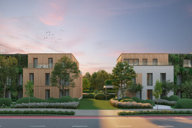 Duurzame woning 3D als duurzame buitenweergave door Be Present vastgoedmarketing.
