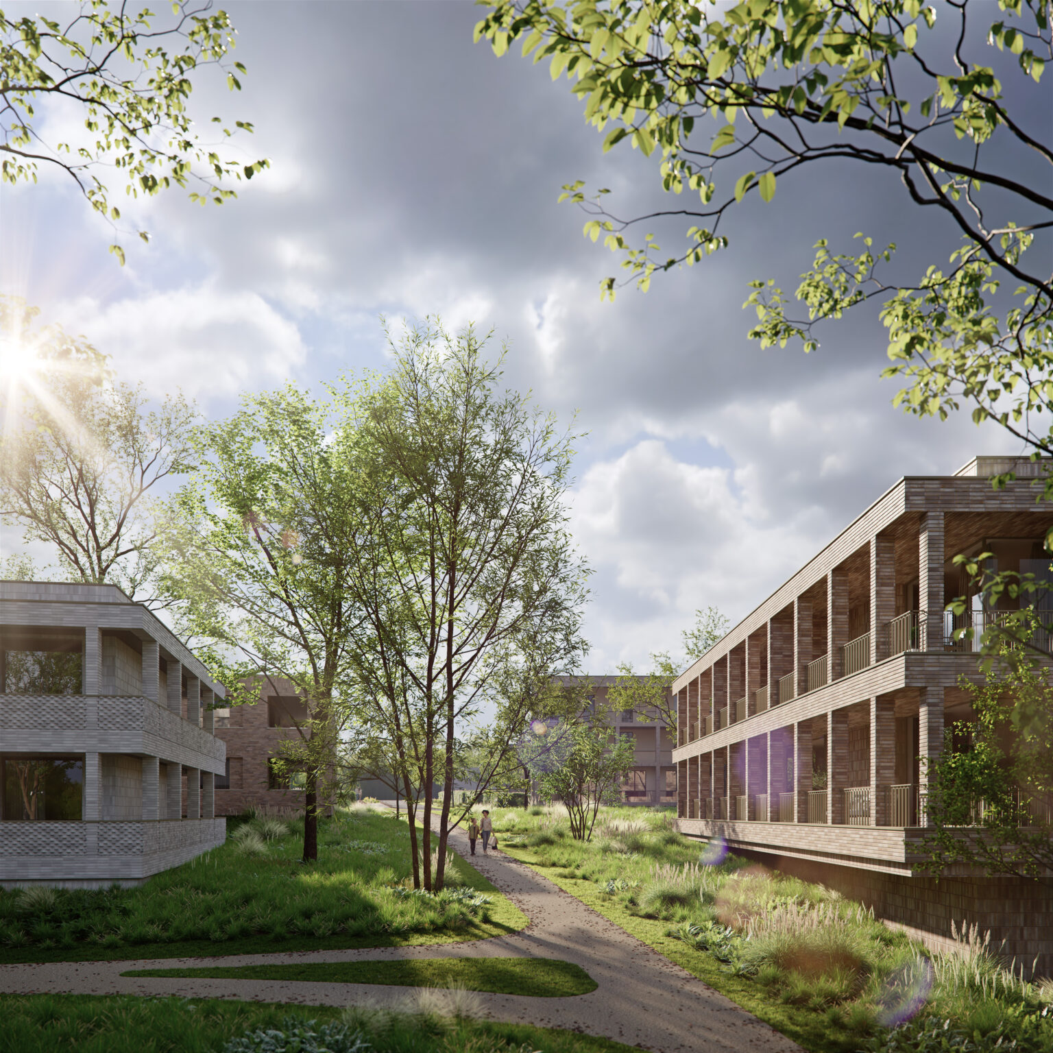 Photorealistic exterior visualisation of a residential development in Zellik