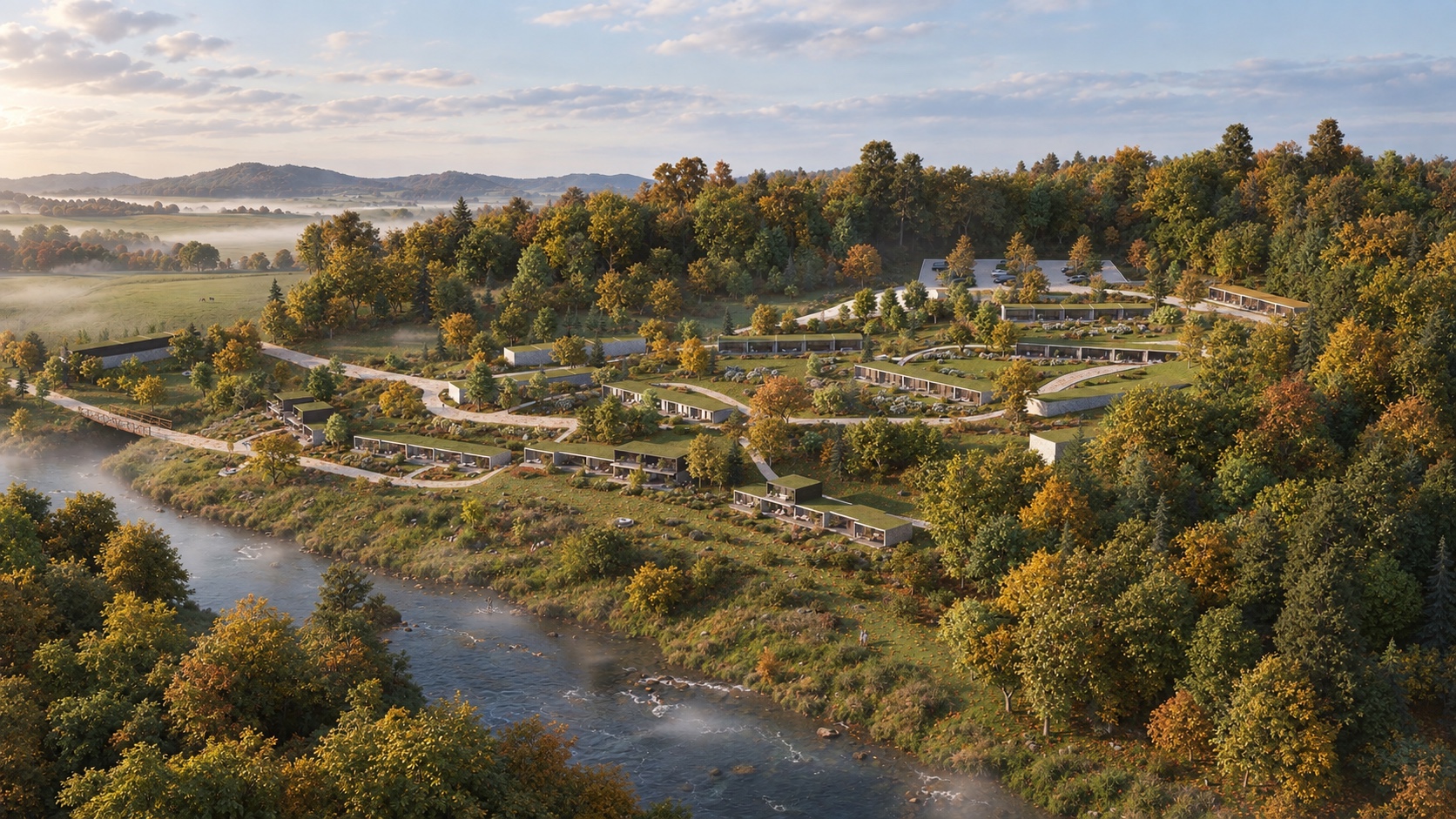 Florenville holiday park by the Semois in autumn light