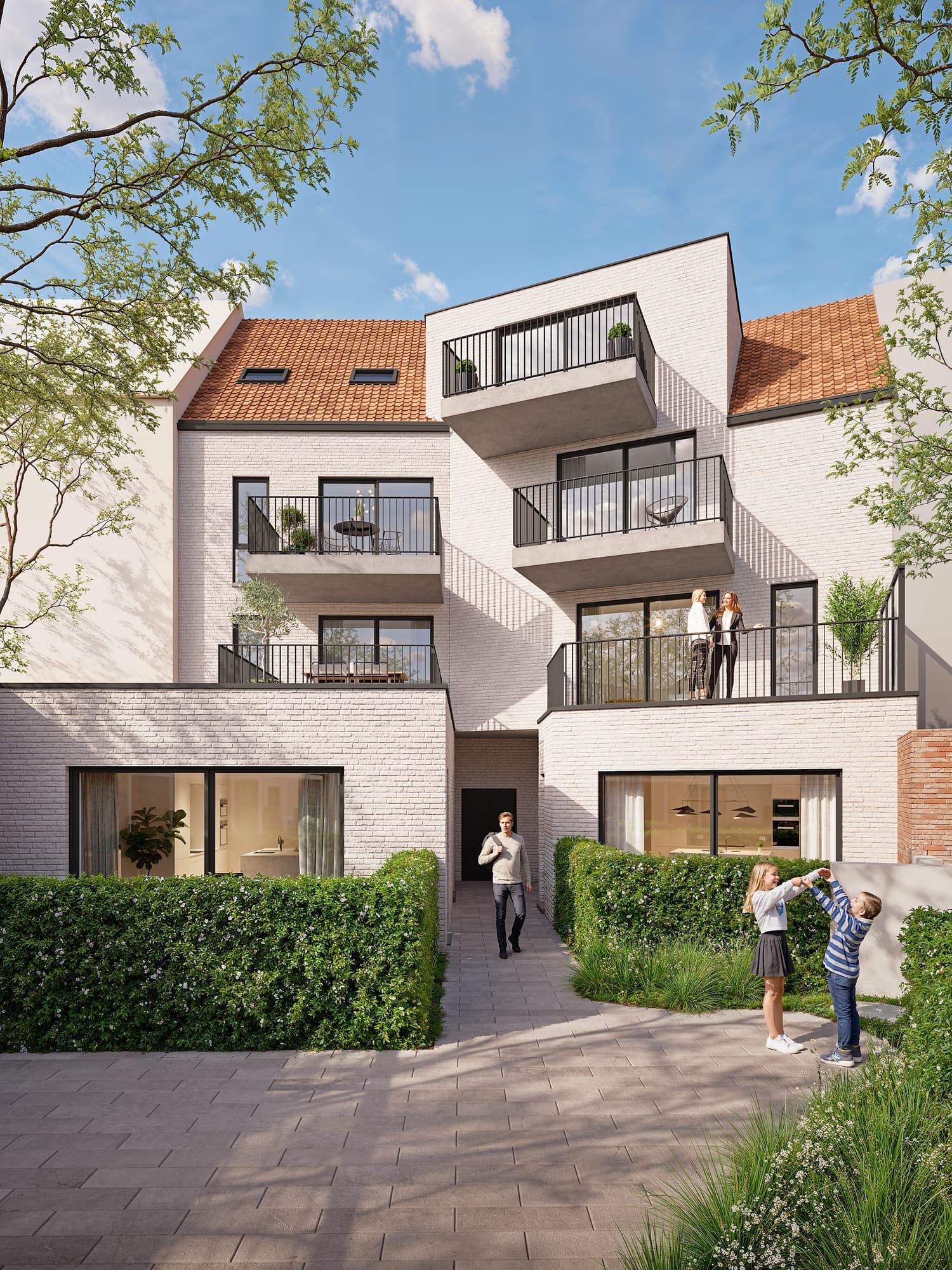 De Stokerie, Kortrijk — appartementen met balkons en private tuinen aan het binnengebied