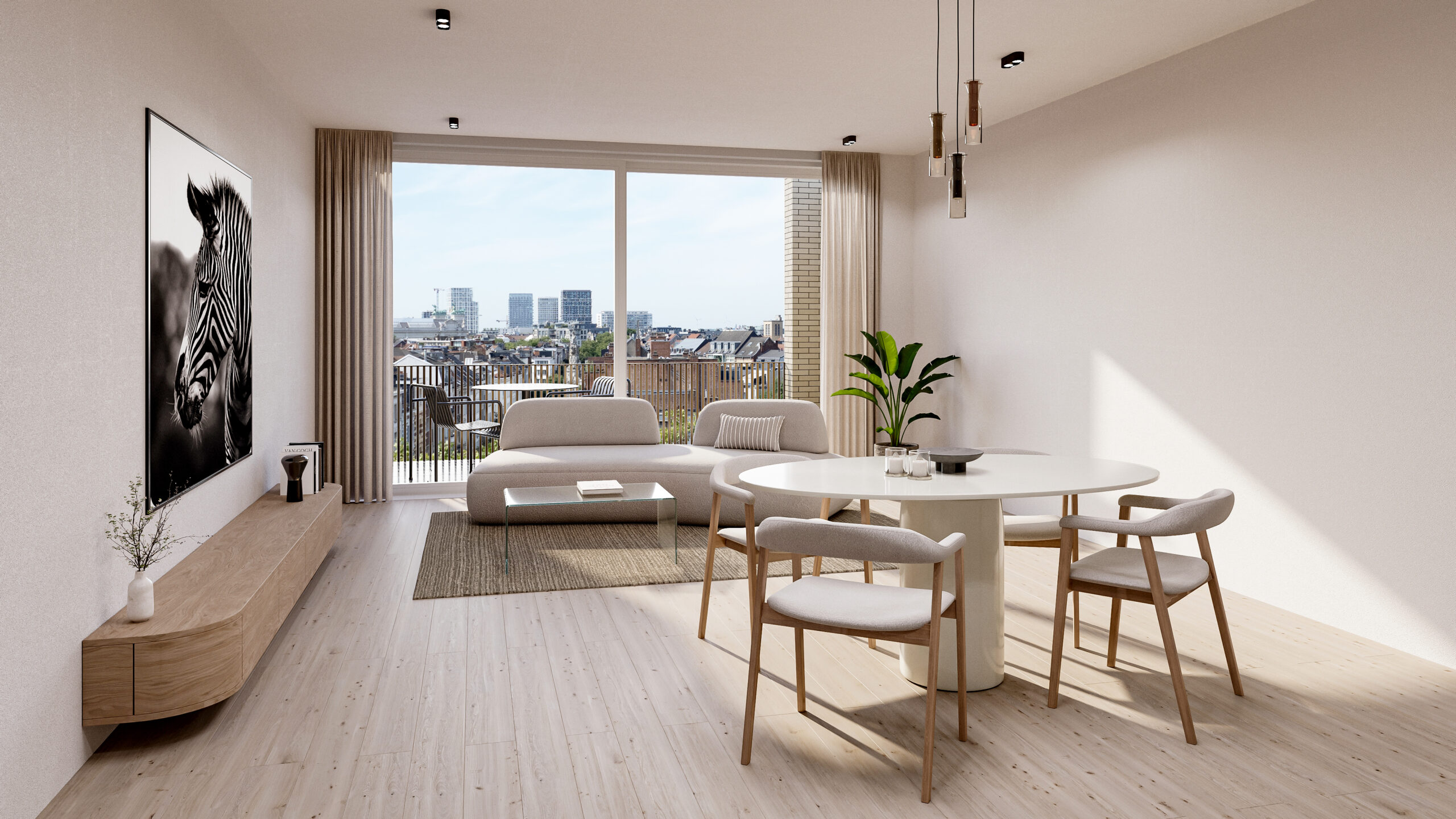 Interieurvisualisatie van Kasteelplein in Antwerpen met zicht op de Marnixplaats